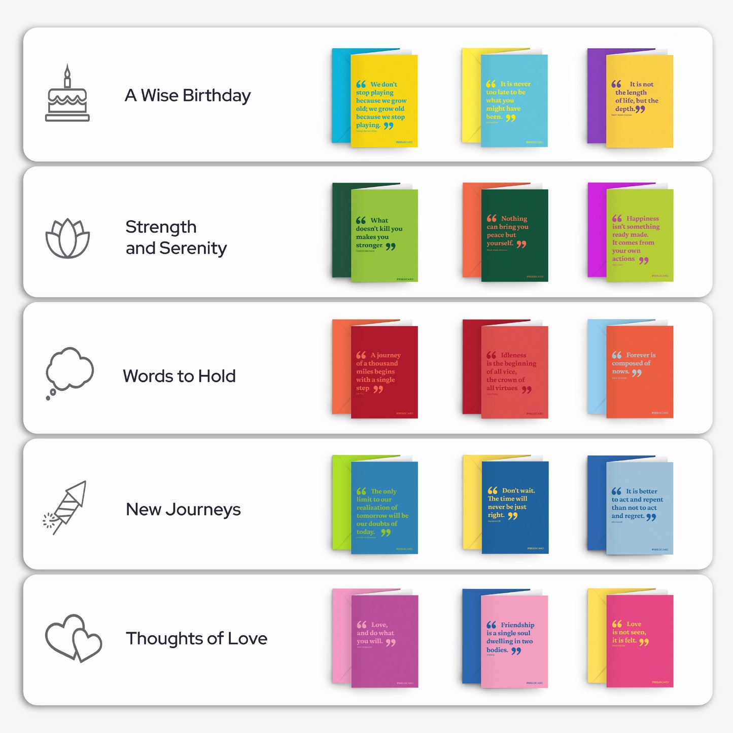 Biglietti d’auguri con citazioni filosofiche (set 3-15) - Philocard